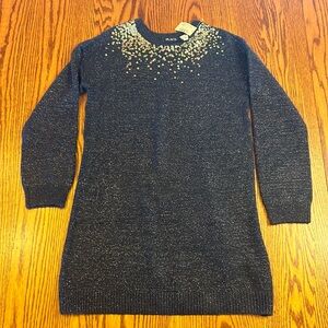 NWT Place Navy Blue w/ Silver Sequins Sweater Dress Size Large 10/12